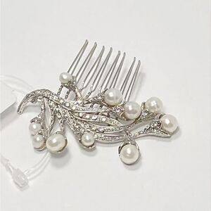 Homa Bridal Crystal and Pearl Silver Bridal Hair Comb Headpiece Hair Jewelry